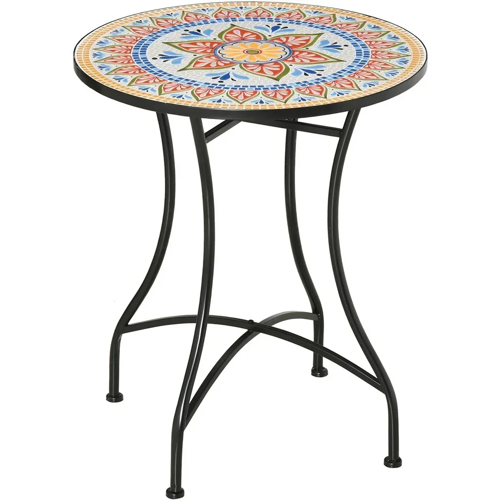 Garden Mosaic Round Bistro Table Ceramic Metal Red+Blue+White Ø60 cm