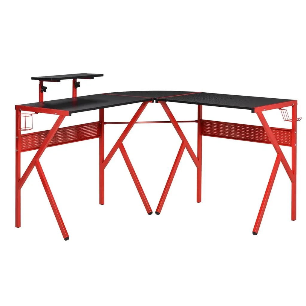 Computer desk with height-adjustable monitor shelf Desk with cup holder Headphone hook L-shaped office desk with