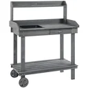 Planting table with drawer 2 levels gardening table with sink and wheels garden fir wood gray 92 x 45 x 119 cm