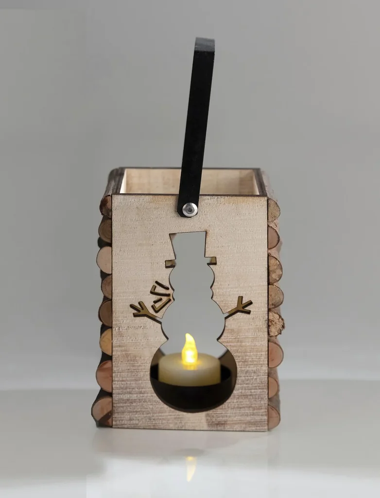 LED wooden candlestick snowman