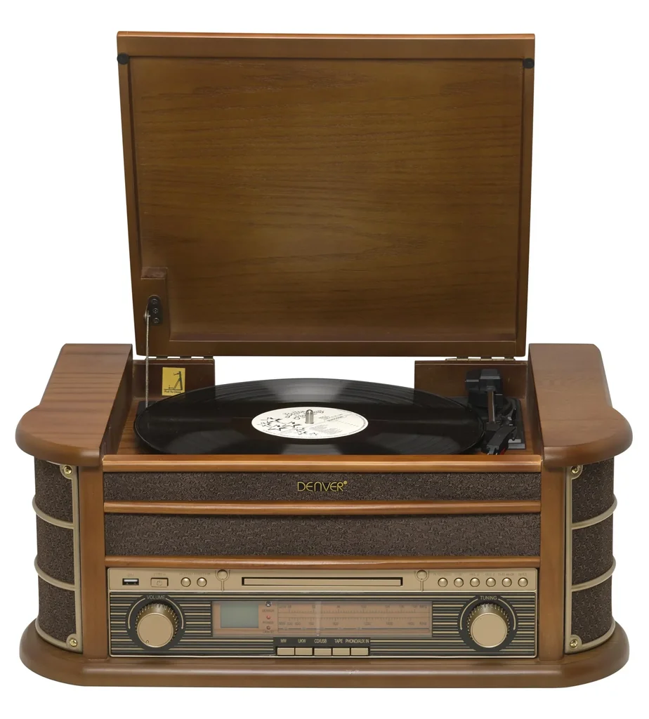 Retro record player with USB, CD, radio, cassette and speakers