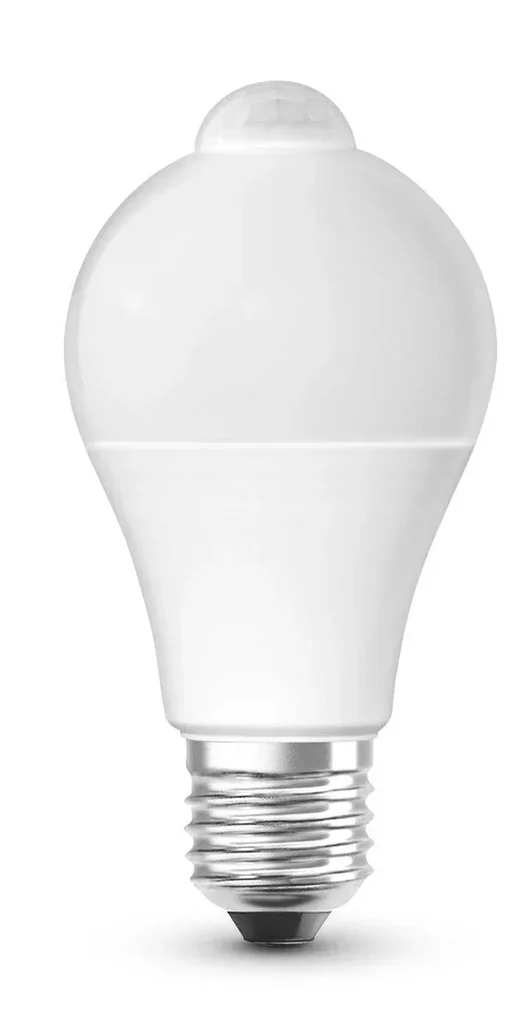 LED MOTION SENSOR lamp with 10 watts, E27, warm white, matt