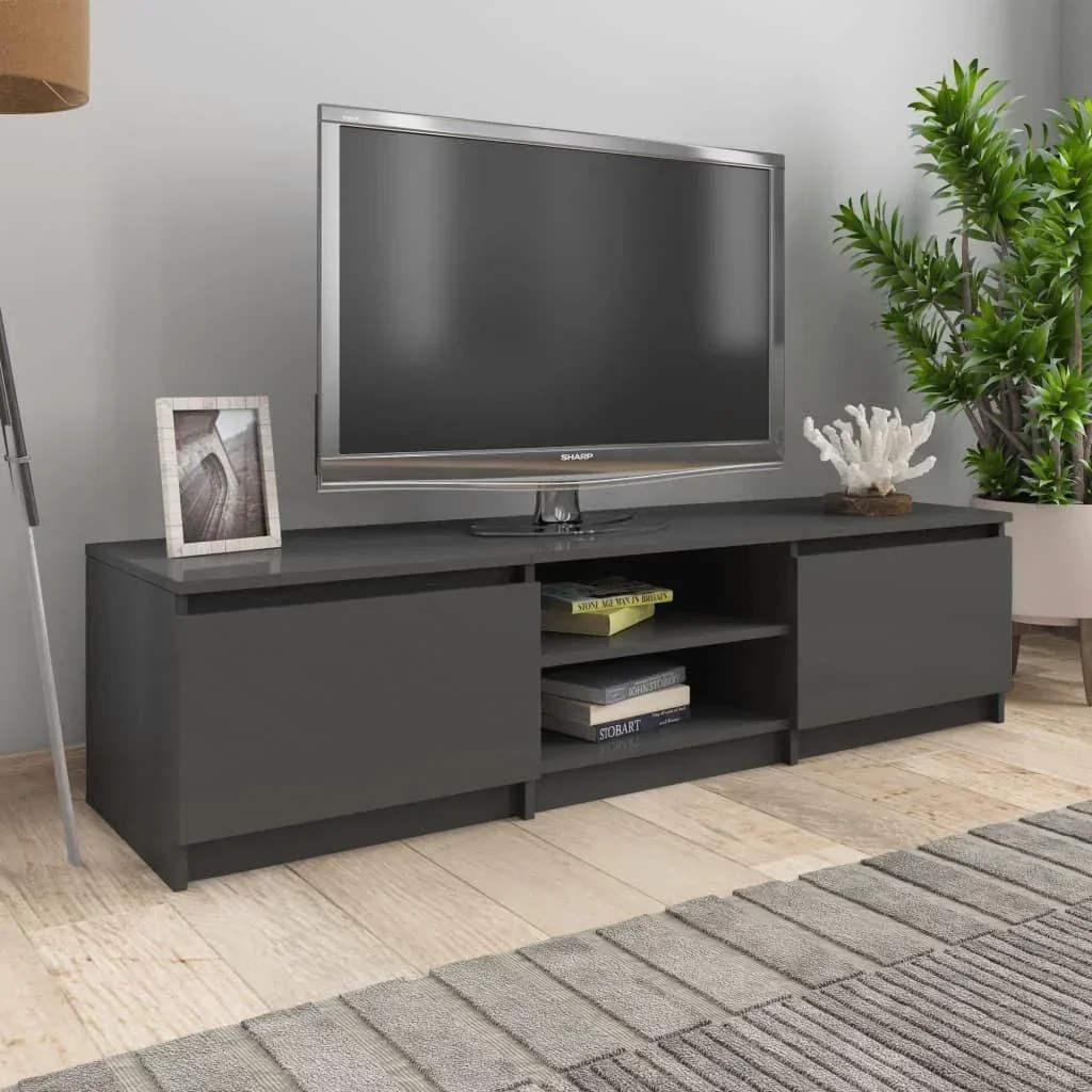 TV cabinet 140x40x35.5 cm chipboard high-gloss grey