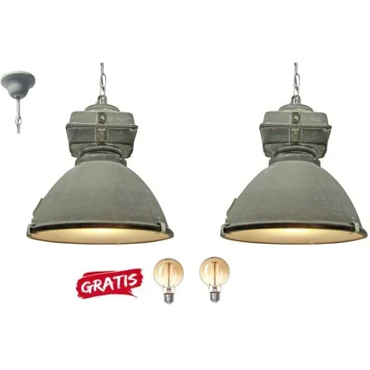 2x industrial pendant light Anouk 93678/70 concrete 40cm incl. 2x warm lamps