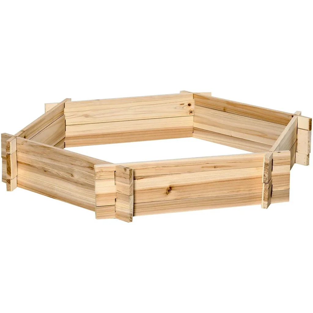 Raised bed hexagonal DIY planter planter made of wood for garden balcony natural 100 x 92 x 16 cm