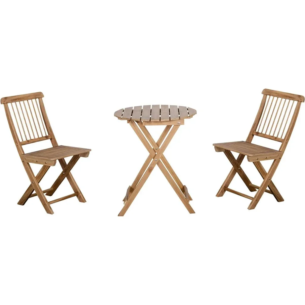 3-piece bistro set. Folding wooden garden set. Balcony bistro table with 2 chairs. Garden furniture natural.