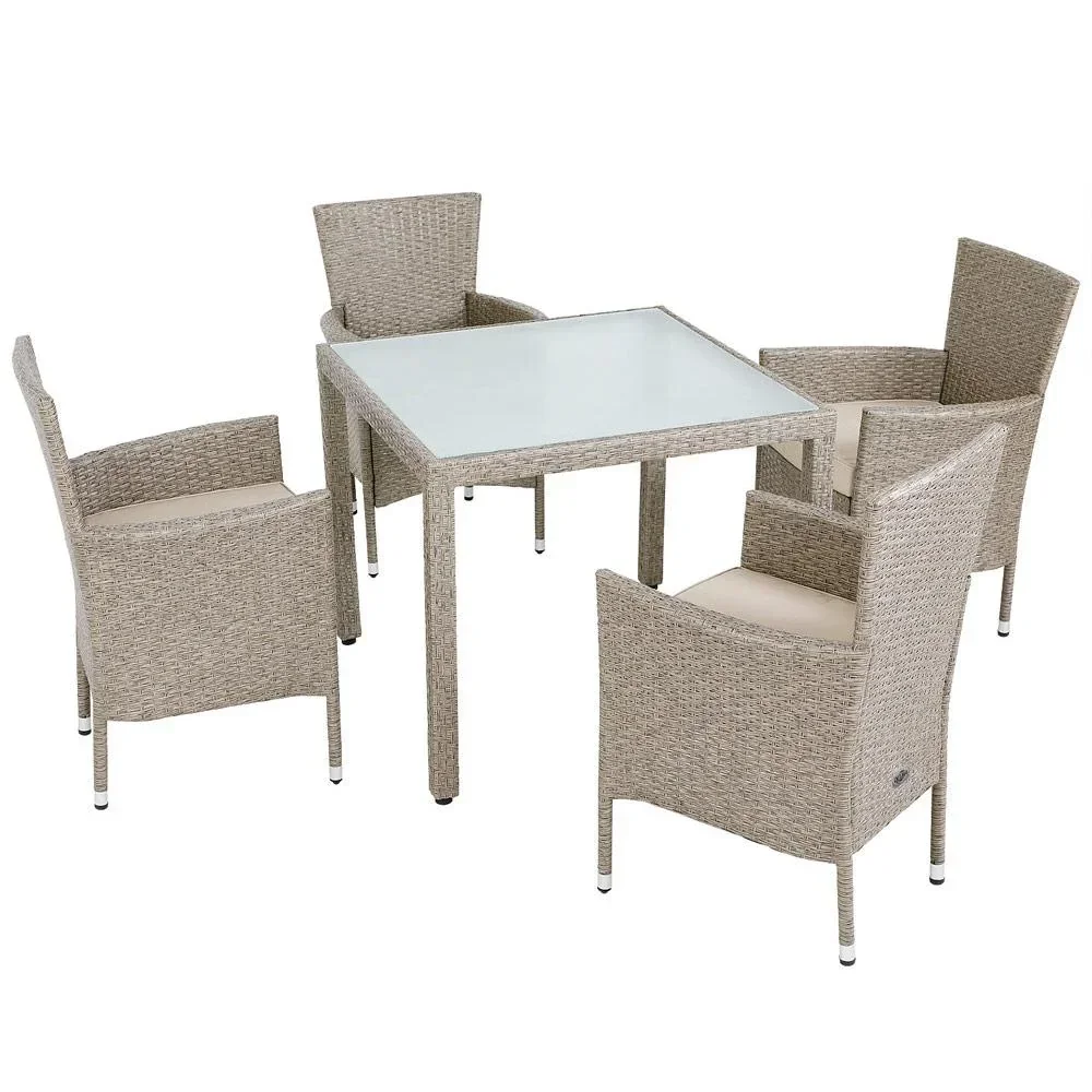 Bali polyrattan garden furniture set, beige, stackable, 9 pieces