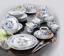 4 SOUP CUPS WITH SAUCERS IN ONION PATTERN