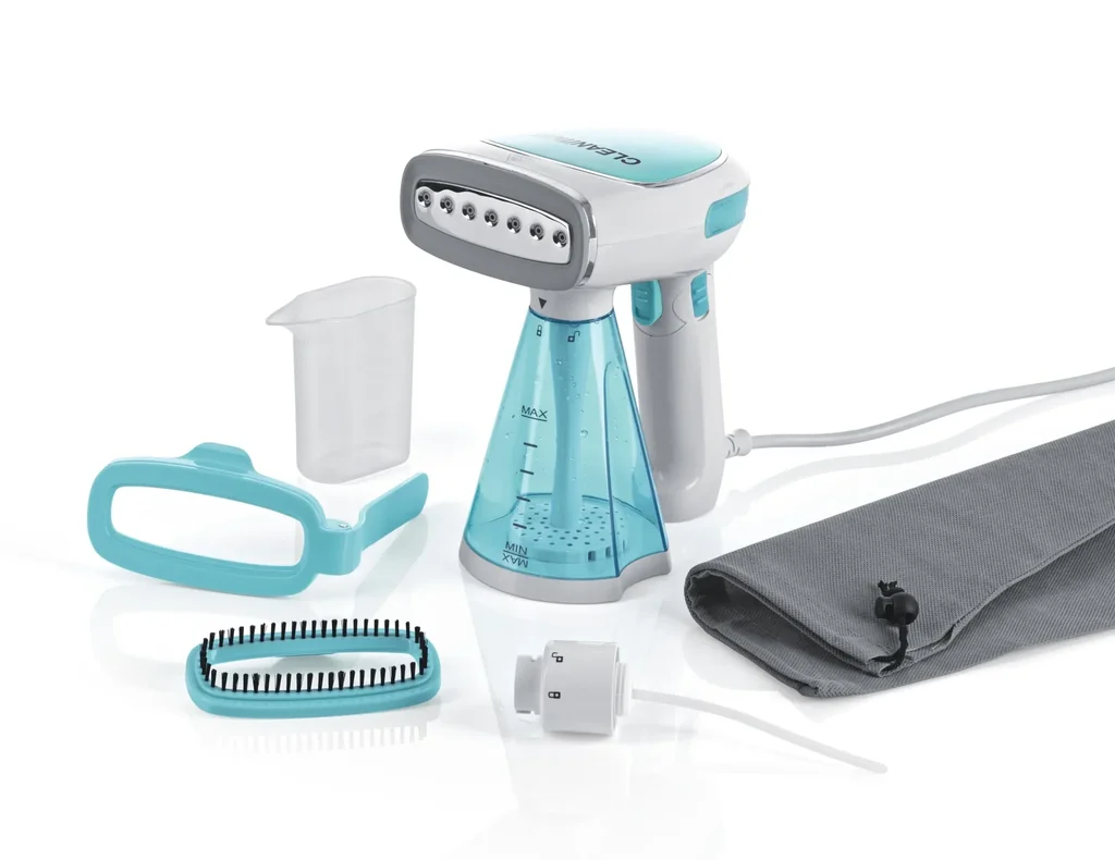 Steam iron, foldable, turquoise/white, 1200 watts