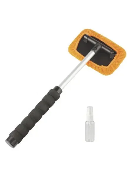 Car window interior cleaner including spray bottle and microfiber cover