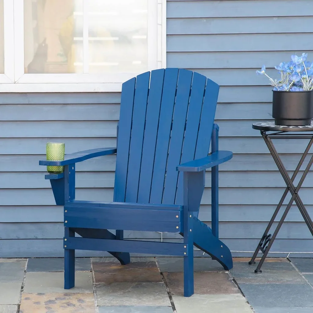 Garden chair with cup holder - wood - blue - 97 x 72.5 x 93 cm