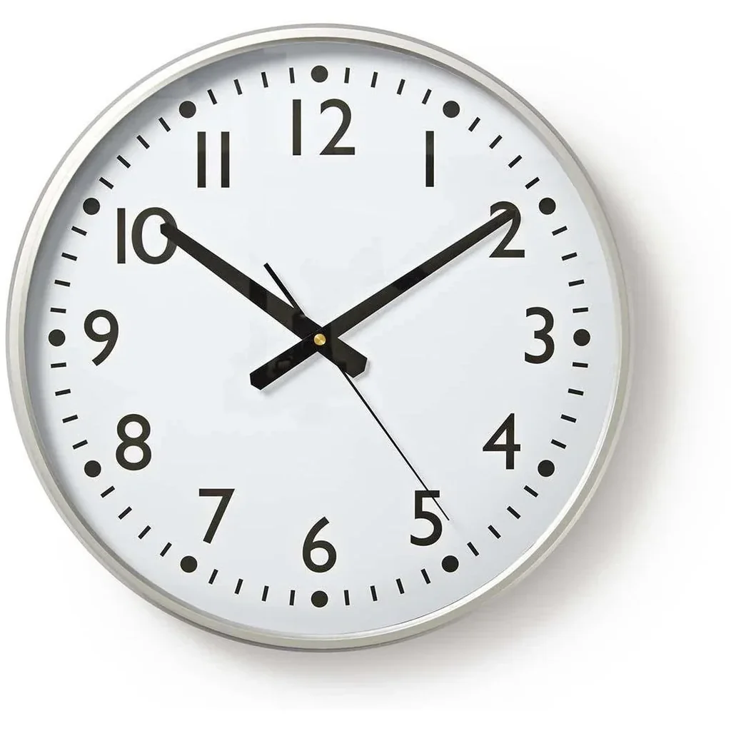 Nedis Wall Clock - 38 cm diameter with easy-to-read numbers - Silver