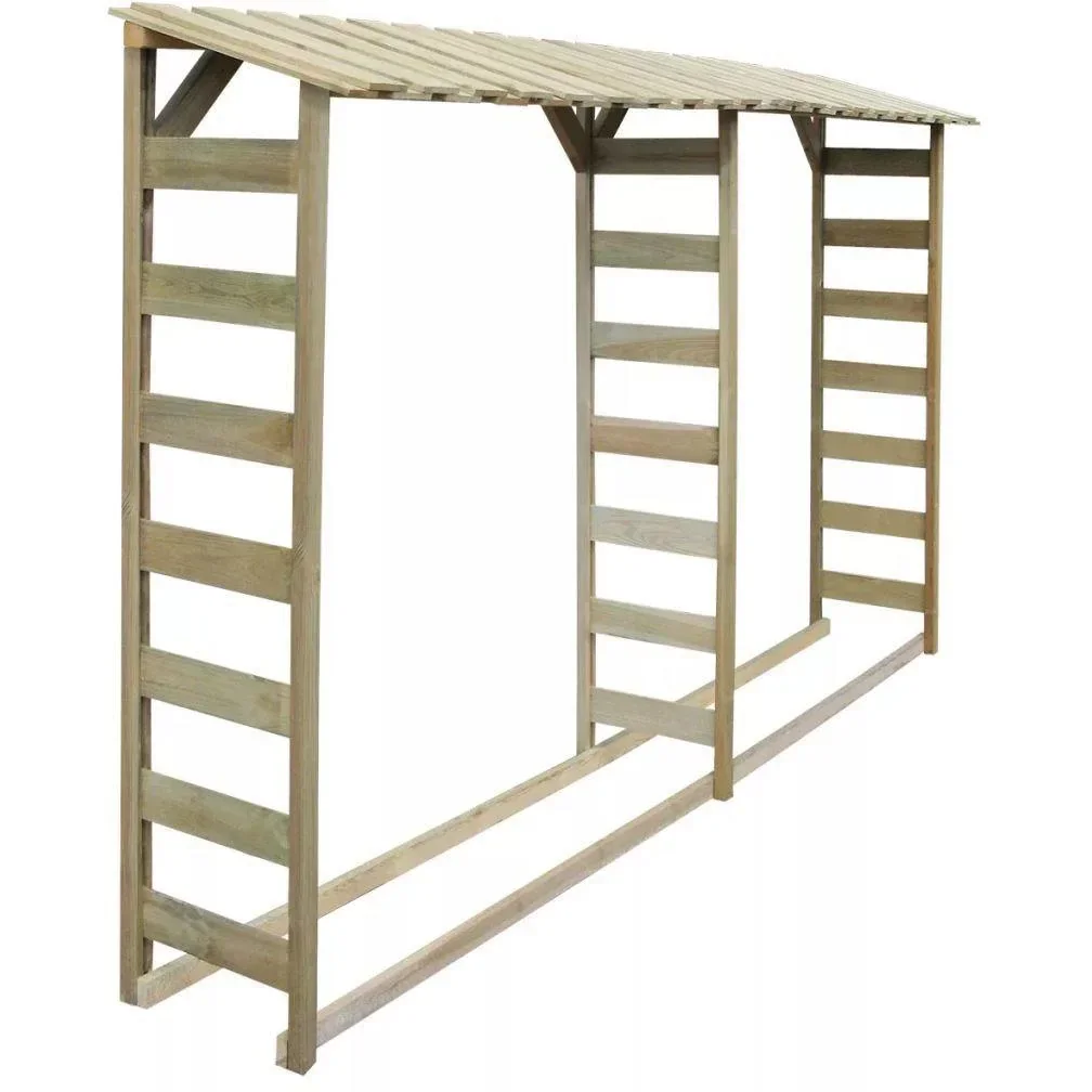 Firewood storage double 300x44x176 cm pine impregnated
