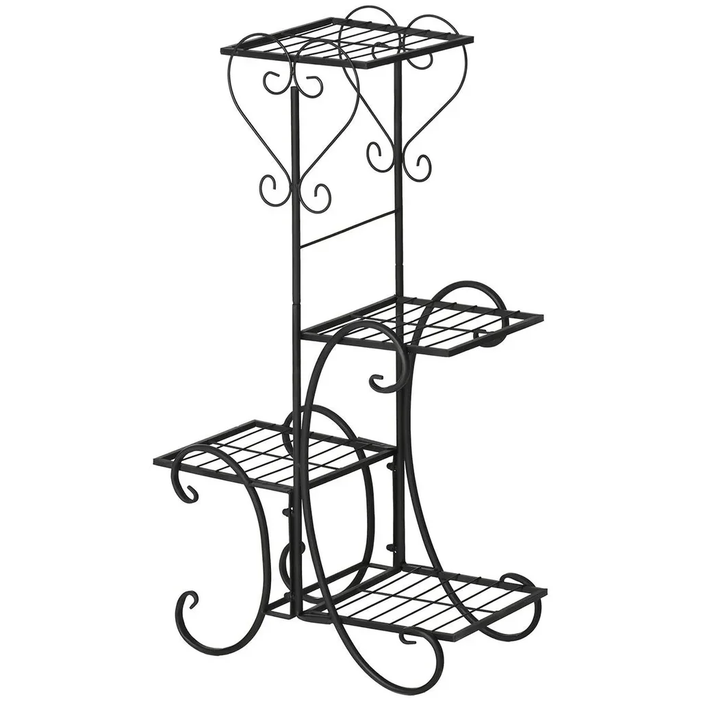 Metal flower shelf 4 levels plant shelf for indoor and outdoor garden balcony black 45 x 24.5 x 80 cm