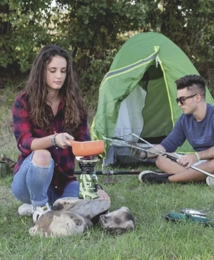 Stainless steel camping gas burner with piezo ignition - 1 burner + 2 gas canisters