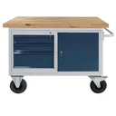 Table trolley, shelf trolley RAL7035/7016 - 3 drawers, 1 door, 1 shelf, W1300xD600xH827mm
