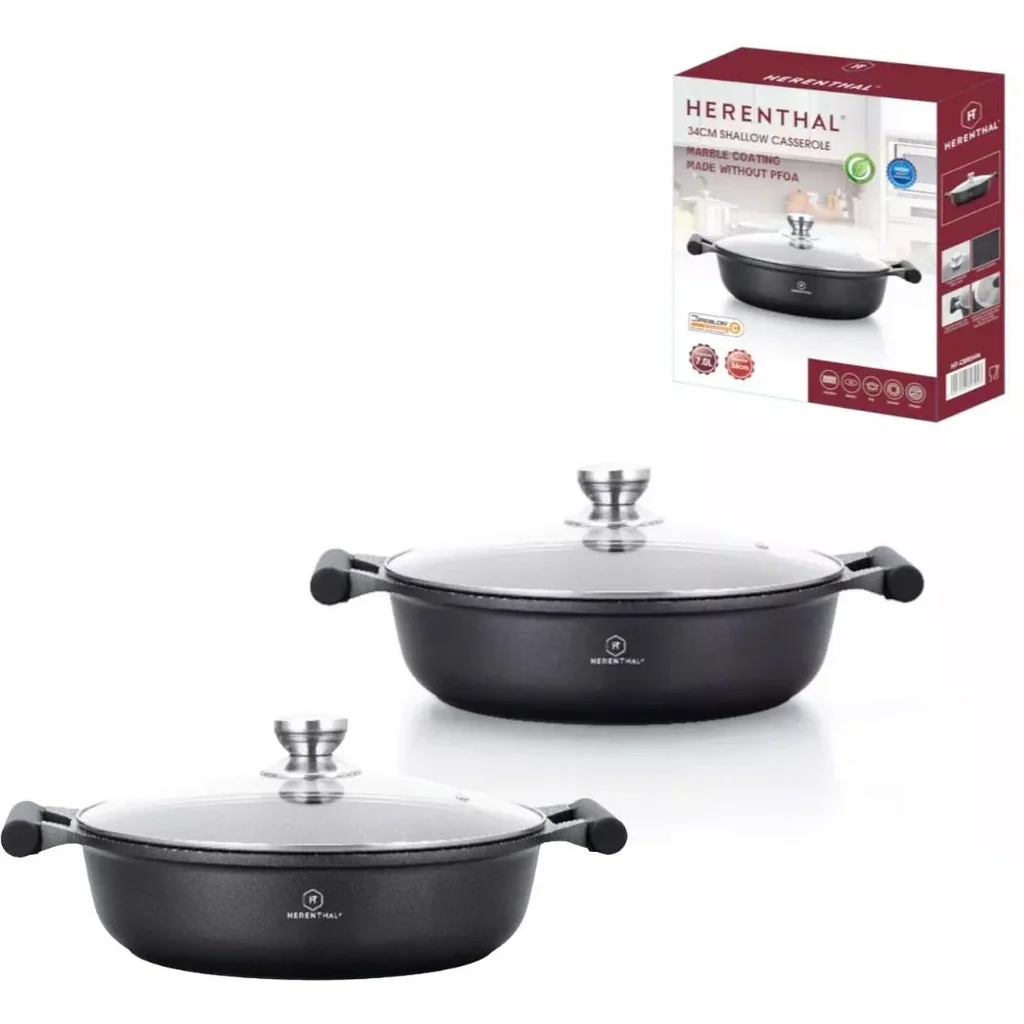 Herenthal 2-piece cookware set - Low fryer with glass lid - 26cm and 34cm