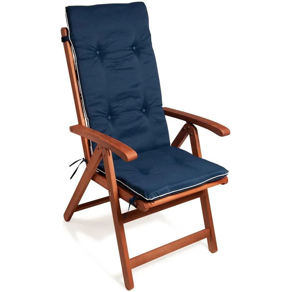 6x Vanamo Blue seat cushions with cream cover - 120 x 45 x 5cm