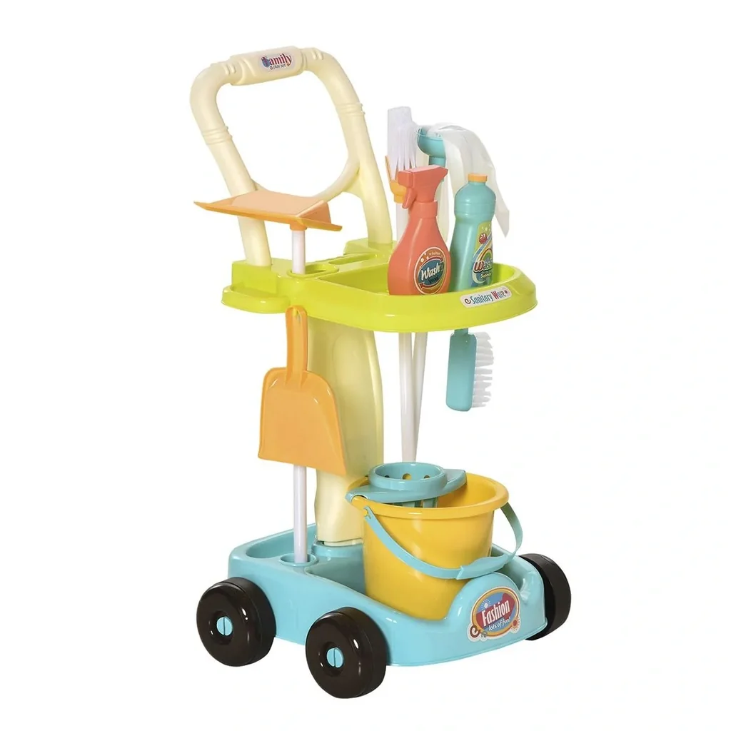 Broom cart cleaning cart with accessories cleaning set for children role play cleaning toy 17 pieces with broom mop dustpan