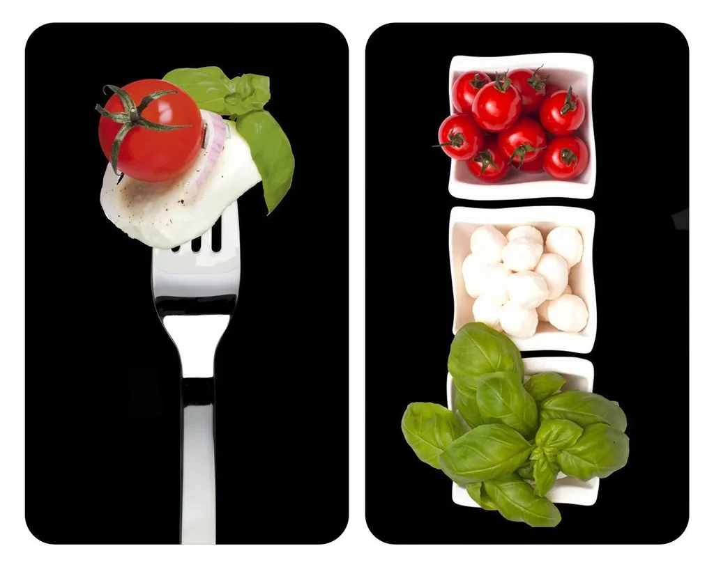 3-in-1 stove cover plates, cutting boards, worktops, glass, Caprese design, each 52 x 30 cm, set of 2