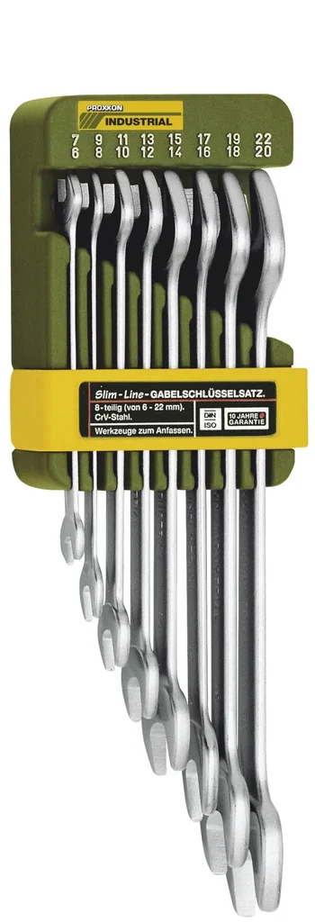 Double open-end wrench set from 6 x 7 to 20 x 22 mm (8 pieces)