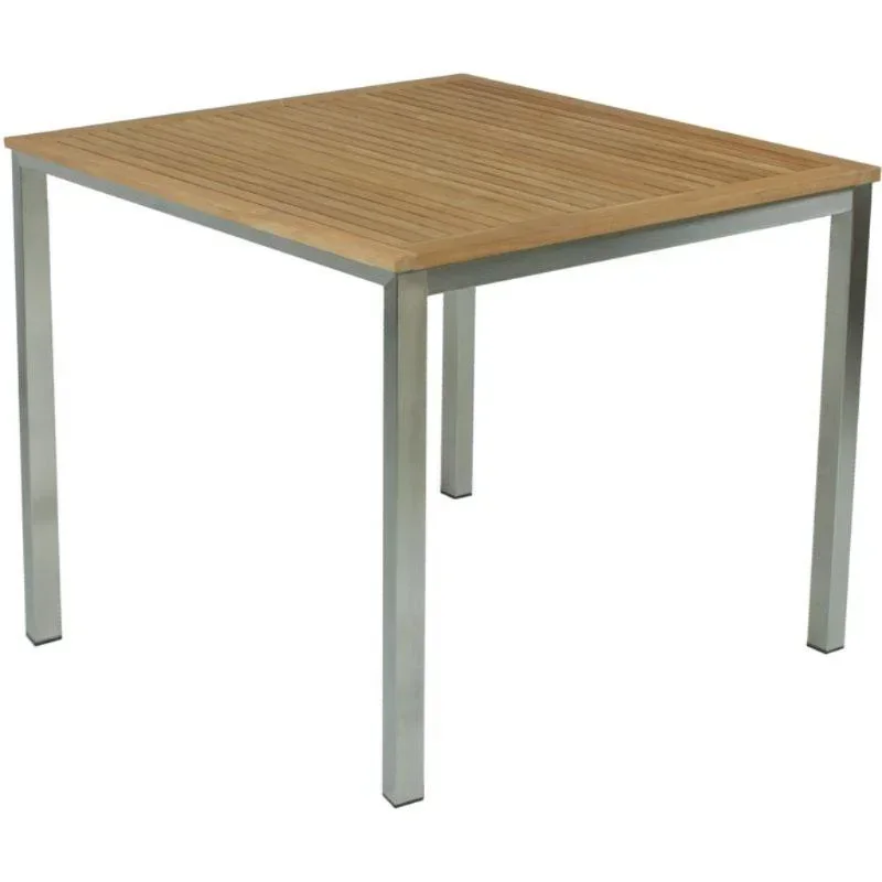 Table DENVER, 90x90cm, brushed stainless steel 304 / teak FSC 100%