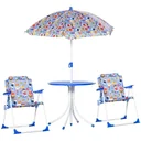 4-piece children's seating group with garden table, 2 folding chairs, parasol, camping children's seating set, garden furniture for 3-5 years, blue