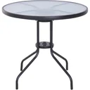 Garden table, balcony table, bistro table, garden furniture with umbrella hole, tempered glass + metal, black, Ø80 x 72 cm