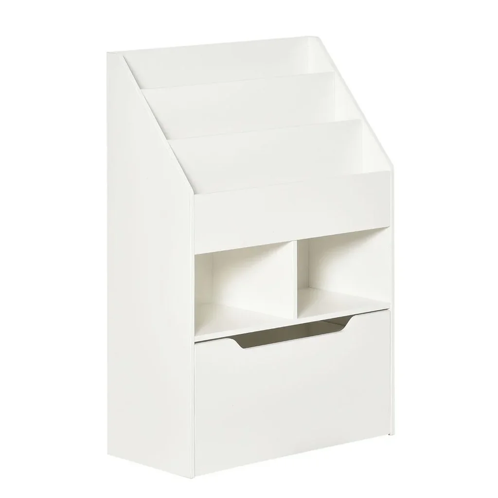 Children's shelf with drawer, standing shelf, bookcase, decorative shelf with compartments, white, 60 x 29.9 x 90 cm