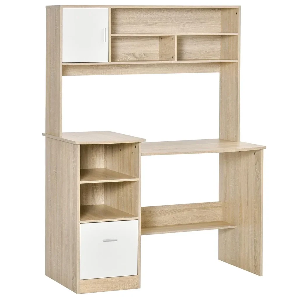 Desk computer table with bookcase home office oak white chipboard 120 x 60 x 160 cm office table drawer and A