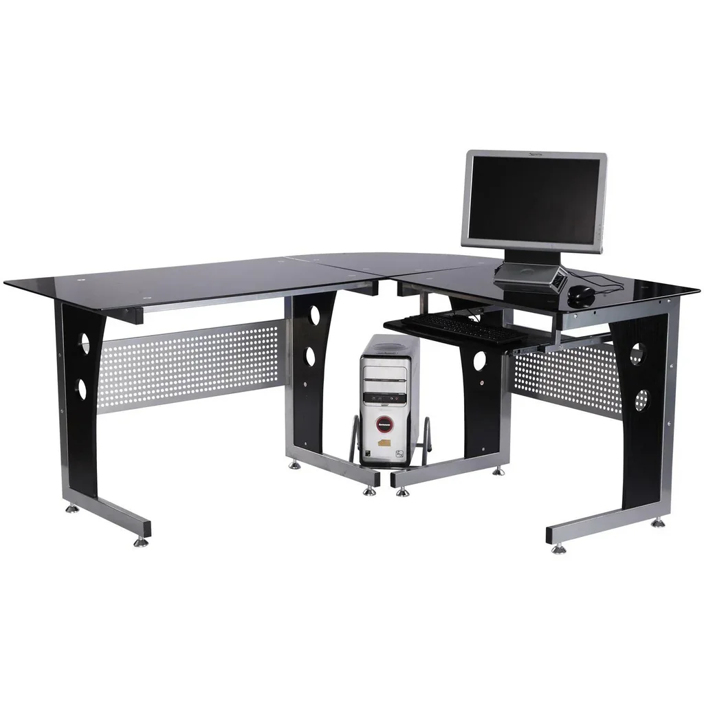 Corner desk with safety glass