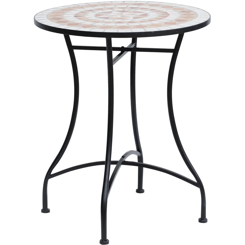 Garden table, balcony table, mosaic table, serving table, round, steel + ceramic, Ø60 x H71 cm