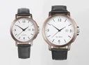 Watch set for him and her - bronze-colored with genuine leather strap and date display