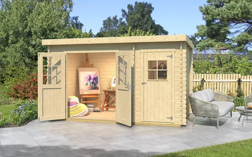 "Garden house 254 Gr.1, 394 x 246 x 222 cm, wall thickness 28 mm, double door, with 2nd room single door image"
