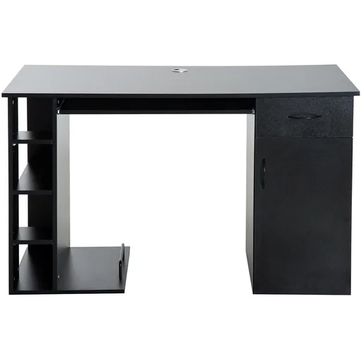 "Desk office table made of wood computer table PC table black image"