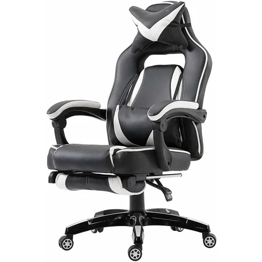 "Executive office chair with footrest sports seat artificial leather white image"