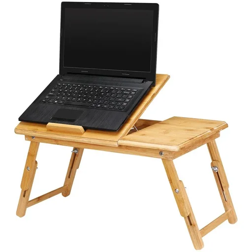 "Foldable laptop table - bamboo - bedside table image"