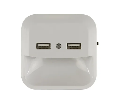"LED night light with integrated twilight sensor and 2 USB sockets image"