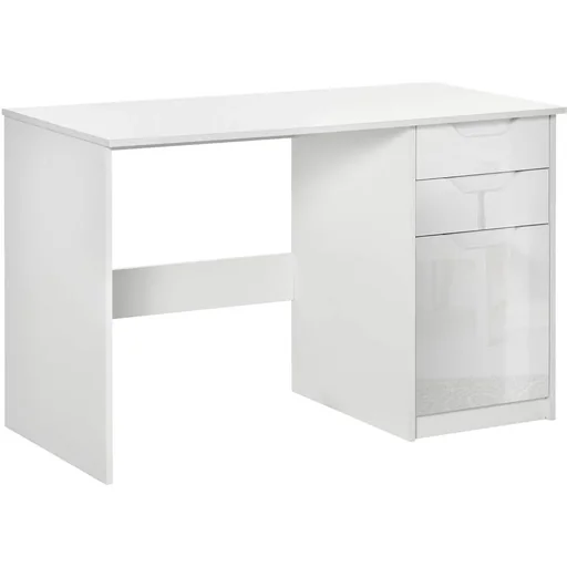 "Desk computer table with 2 drawers cabinet work table office table large table top high gloss white 120 x 60 x 7 image"
