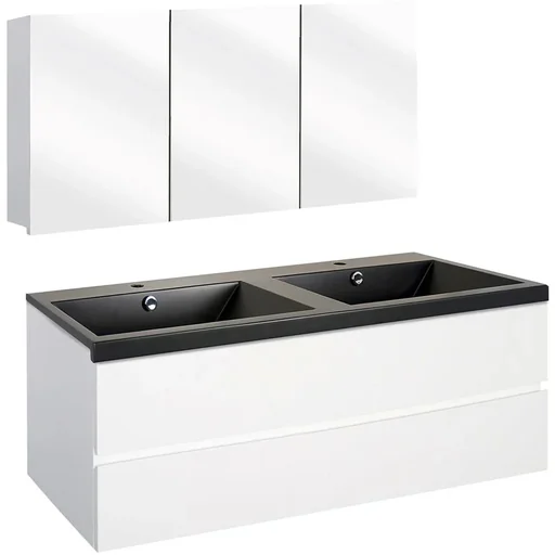 "Concept bathroom furniture with mirror cabinet 120cm - white/black image"