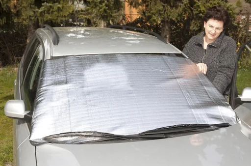 "Car aluminum windshield protection for windshields, protects against cold/heat image"