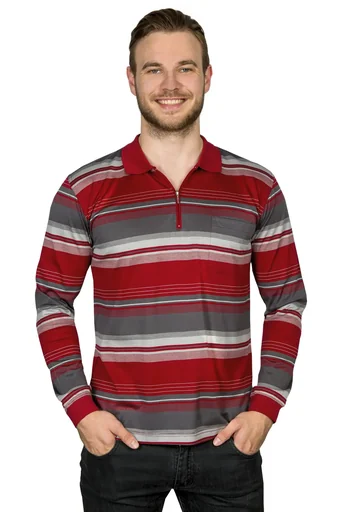"Polo shirt with zipper, color red/striped, size 2XL image"