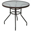Rattan garden table, round dining table, glass table, garden furniture, table, polyrattan + tempered glass, brown, Ø80 x 71H cm