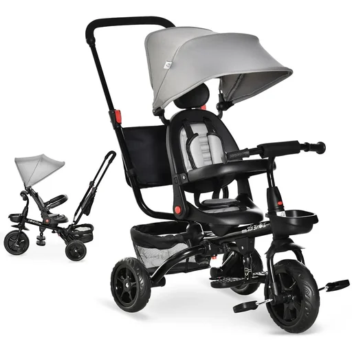 "4-in-1 children's tricycle children's bike with safety belt and sun canopy tricycle children's car stroller PP plastic PA image"