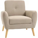Upholstered armchair Armchair with armrests Living room chair with armrest Office chair Upholstered chair modern Linen-Touch Wood Beige 8