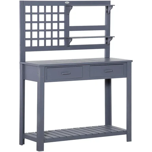 "Plant table garden table with 2 drawers wooden plant table for garden terrace gray 105 x 42 x 141.5 cm image"