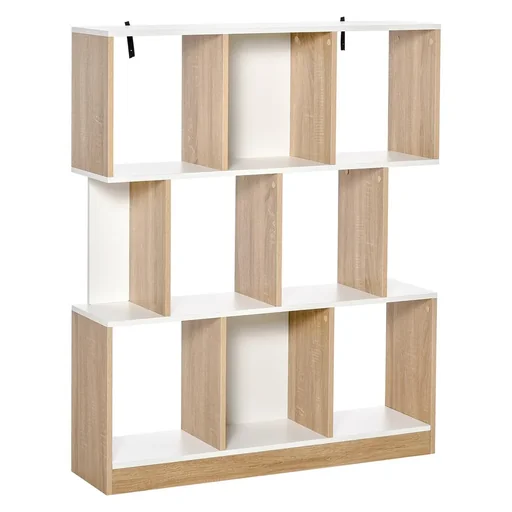 "Bookshelf, standing shelf, office shelf, filing cabinet for office, living room, study, chipboard, natural + white, 100 x 24 x 124 cm image"