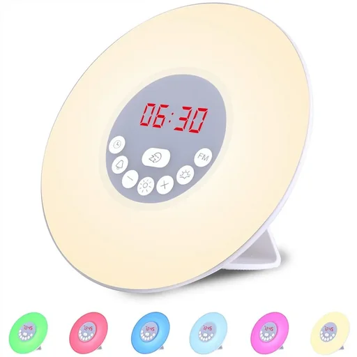 "LED light clock sunrise image"