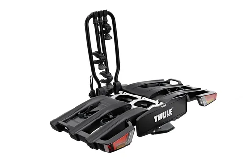 "EasyFold XT 3 Black Edition bike rack for three bikes including loading ramp, storage bag and rim protection adapter image"