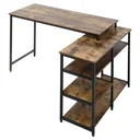 Corner desk, angle desk, PC table, computer table, office table, shelf, drawer, L-shape, chipboard, metal, rustic